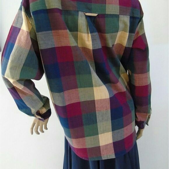 Vintage Boyfriends Shirt Multi Color Plaid Cotton - Picture 6 of 7